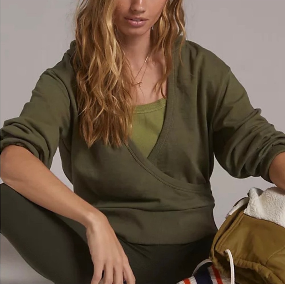 Anthropologie Porridge Green layered Cutout Hoodie Sweatshirt Size XXS NWT